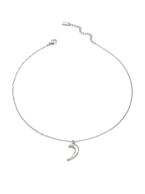 Moon platinum Titanium Steel Rhinestone Heart Minimalist Necklace