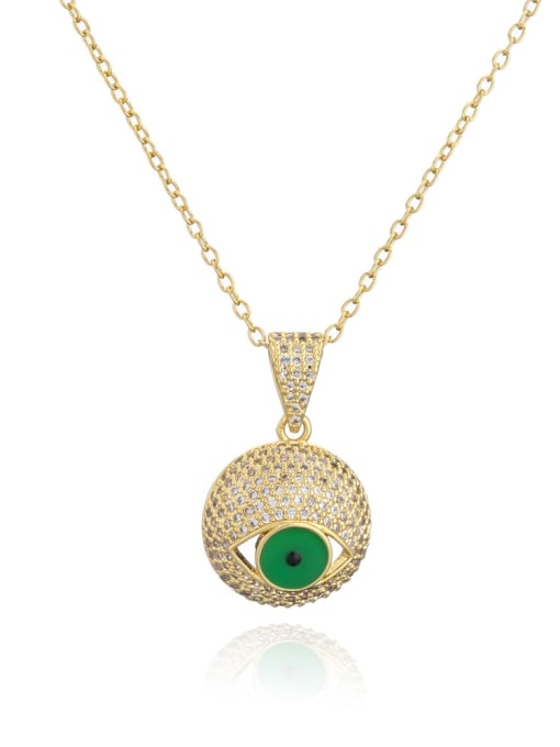 21583 Brass Cubic Zirconia Evil Eye Vintage Round Pendant Necklace