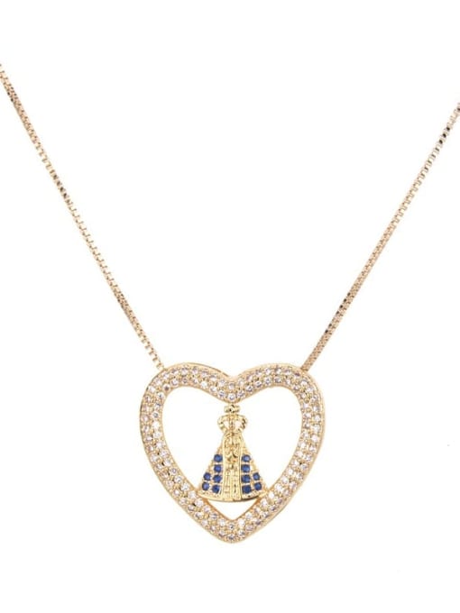 renchi Brass Cubic Zirconia Heart Vintage Regligious Necklace