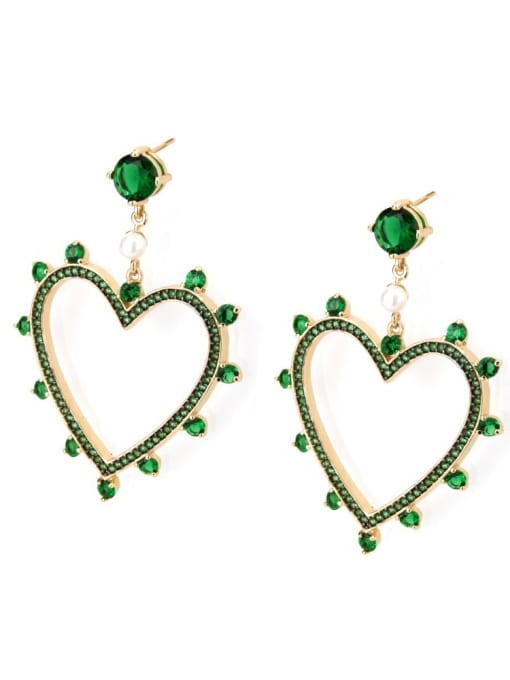 Gold Plated green zirconium Brass Rhinestone Heart Minimalist Drop Earring