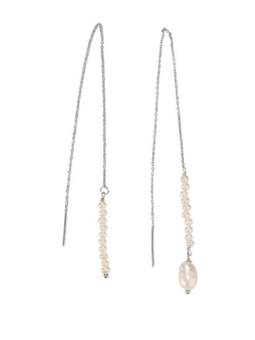 Platinum (asymmetric design) Brass Freshwater Pearl  (Asymmetric Design) Tassel Minimalist Threader Earring