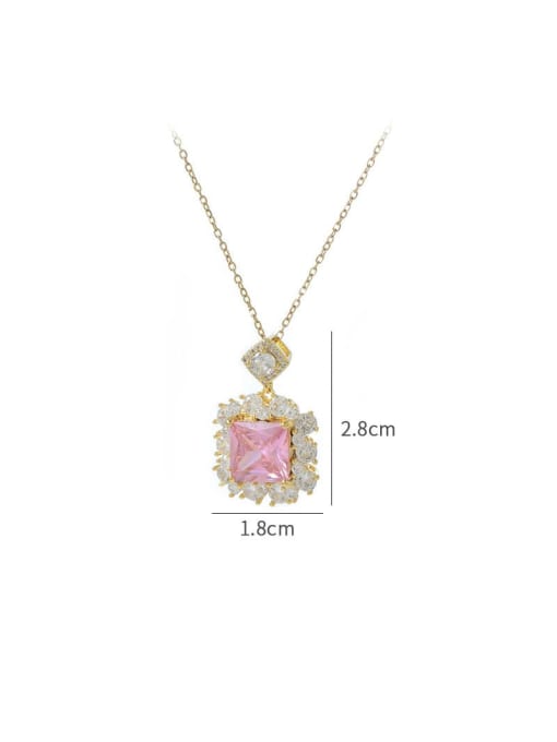 YOUH Brass Cubic Zirconia Pink Geometric Dainty Necklace 2