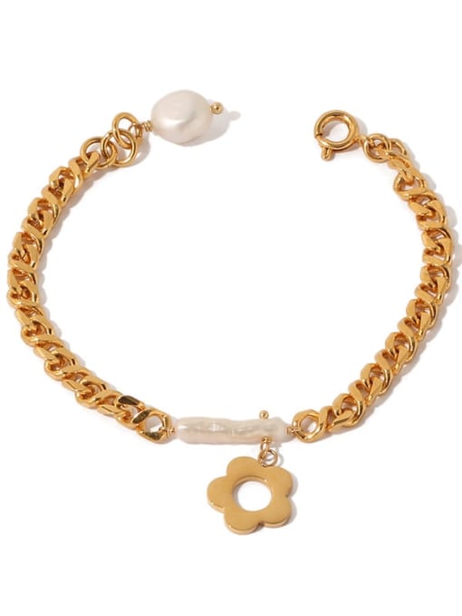 Natural pearls Brass Freshwater Pearl Geometric Vintage Link Bracelet