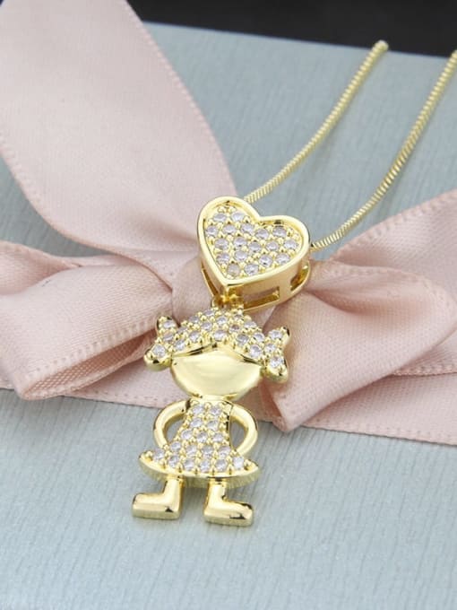 renchi Brass Cubic Zirconia  Cute Girl Pendant Necklace 1