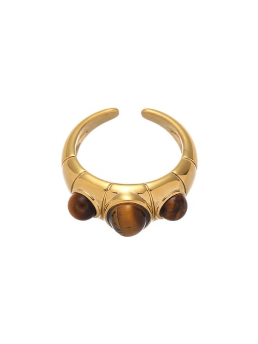Tiger Eye Stone Ring Brass Geometric Vintage Band Ring