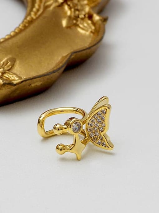 14K  gold Copper Cubic Zirconia Butterfly Minimalist Clip Trend Korean Fashion Earring