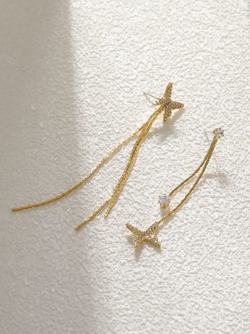 HYACINTH Brass Cubic Zirconia Tassel Minimalist Threader Earring 0