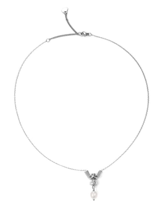 Titanium steel necklace Titanium Steel Imitation Pearl Geometric Hip Hop Lariat Necklace