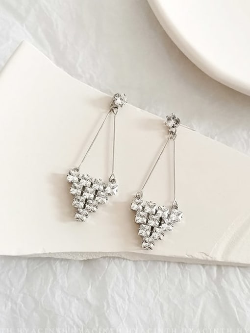 White K Copper Cubic Zirconia Geometric Dainty Drop Trend Korean Fashion Earring