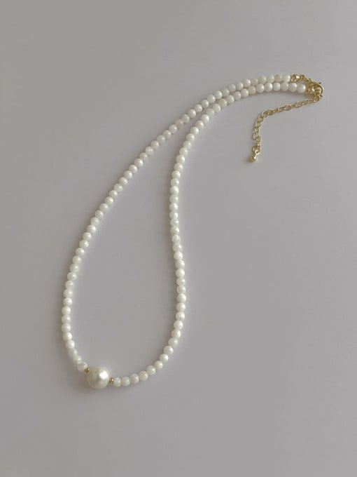 Pearl Splice Necklace Brass Imitation Pearl Round Minimalist Necklace