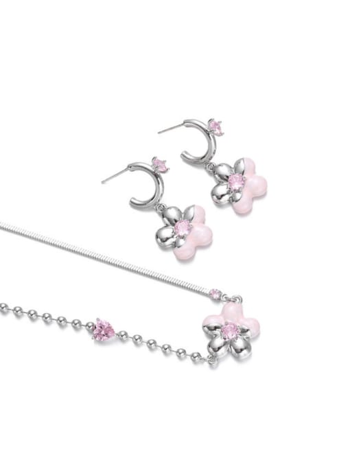TINGS Brass Cubic Zirconia Enamel Cute Flower  Earring and Necklace Set 3
