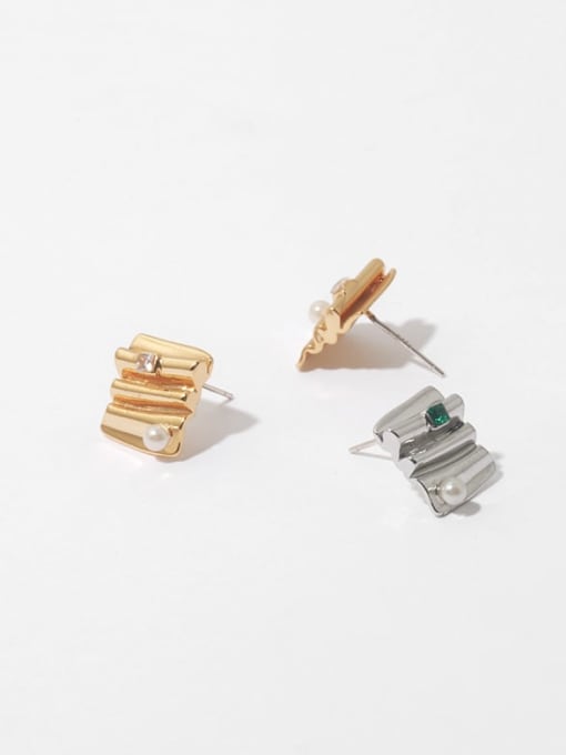 TINGS Brass Imitation Pearl Geometric Minimalist Stud Earring 3