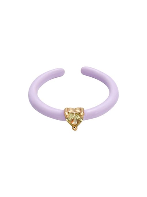 Light Purple Brass Enamel Cubic Zirconia Heart Dainty Band Ring