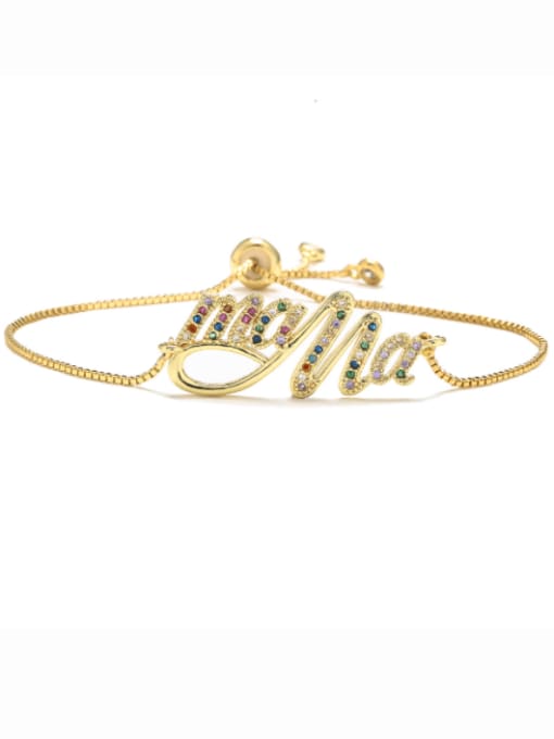 30692 Brass Cubic Zirconia Letter Vintage Adjustable Bracelet