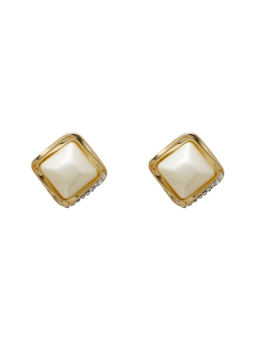 HYACINTH Brass Imitation Pearl Square Minimalist Stud Earring 2