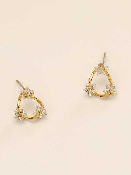 14K gold Brass Cubic Zirconia Heart Minimalist Stud Trend Korean Fashion Earring