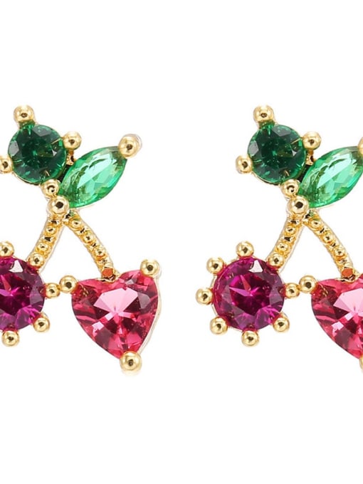Cherry with love Brass Cubic Zirconia Friut Cute Stud Earring