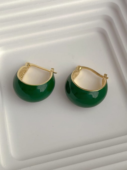Dark Green Oil Dropping Earrings Brass Enamel Geometric Minimalist Earring