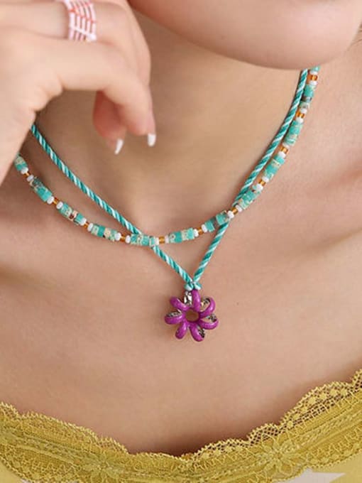 Five Color Brass Enamel Flower Minimalist Necklace 1