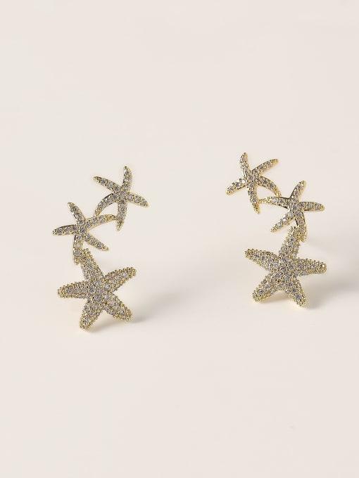 HYACINTH Brass Cubic Zirconia Star Dainty Stud Trend Korean Fashion Earring 0