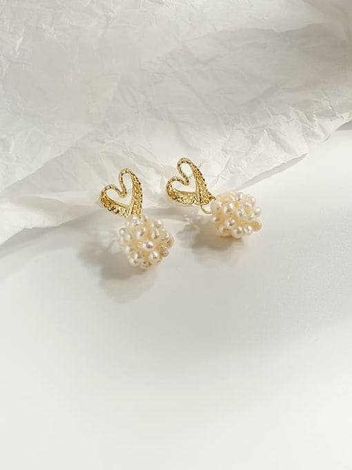 HYACINTH Copper Imitation Pearl Heart Cute Drop Trend Korean Fashion Earring 1