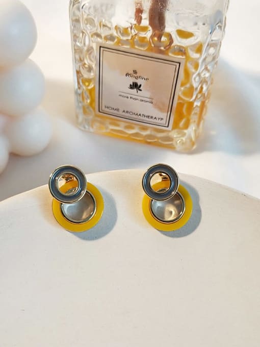 14K  gold  yellow Copper Enamel Geometric Minimalist Drop Trend Korean Fashion Earring