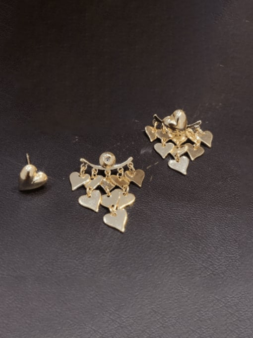 ZRUI Brass Heart Trend Hang Two Earrings Behind The Love Film Drop Earring 0