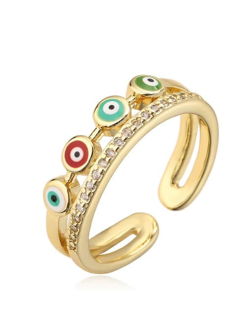 12497 Brass Enamel Evil Eye Vintage Stackable Ring