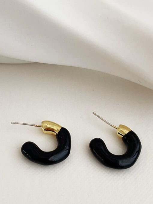 Black drop glaze Earrings Zinc Alloy Enamel Geometric Minimalist Stud Earring