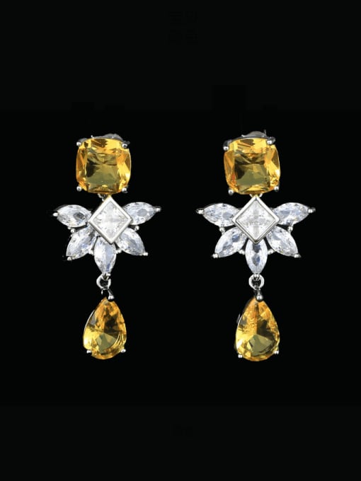 OUOU Brass Cubic Zirconia Flower Water Drop Luxury Cluster Earring