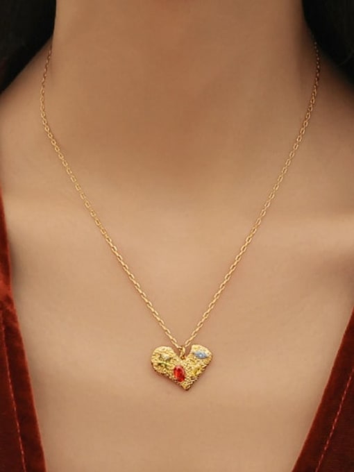 Five Color Brass Cubic Zirconia Heart Dainty Necklace 1