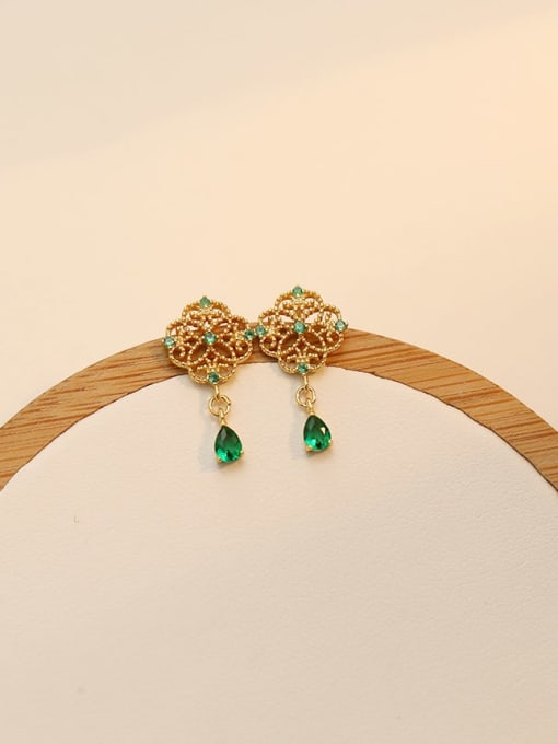 HYACINTH Copper Cubic Zirconia Flower Vintage Drop Trend Korean Fashion Earring 3