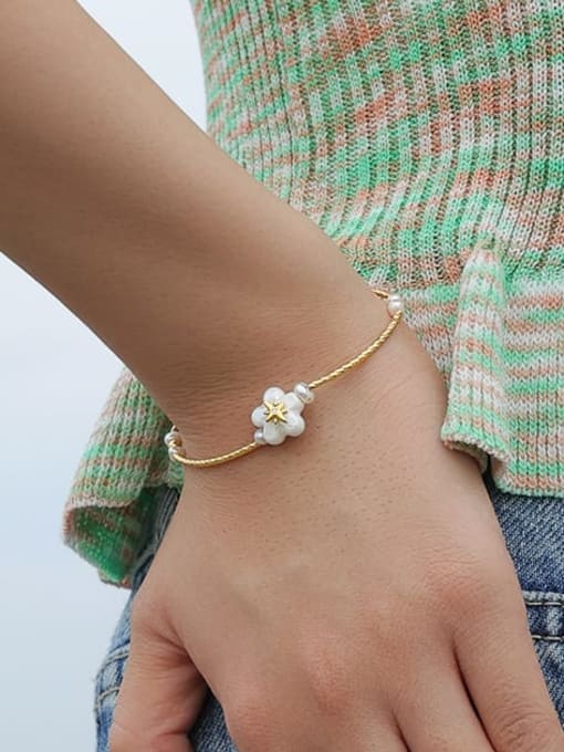 TINGS Brass Freshwater Pearl Flower Minimalist Bracelet 1