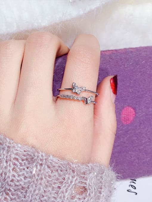 9 Alloy +Cubic Zirconia White Cross Trend Band Ring/ Free Size Ring
