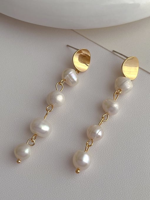 N278 Freshwater Pearl Earrings Brass Imitation Pearl Geometric Minimalist Drop Earring