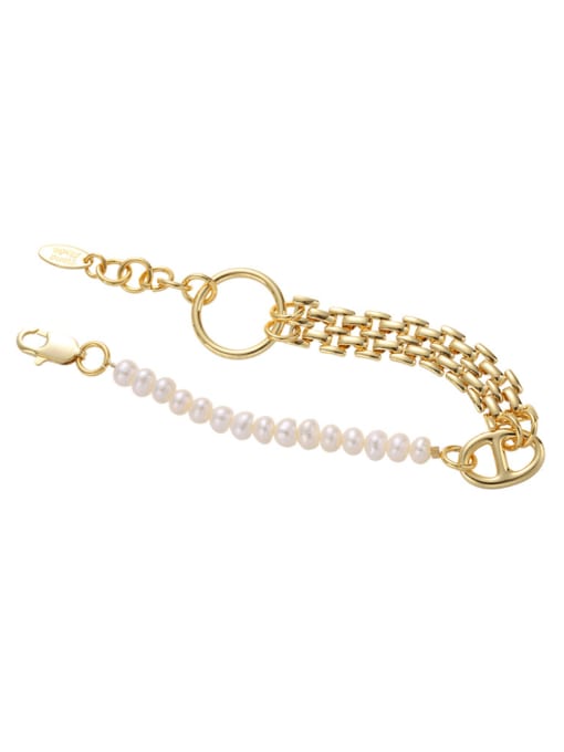 ACCA Brass Imitation Pearl Geometric Hip Hop Handmade Beaded Bracelet 3