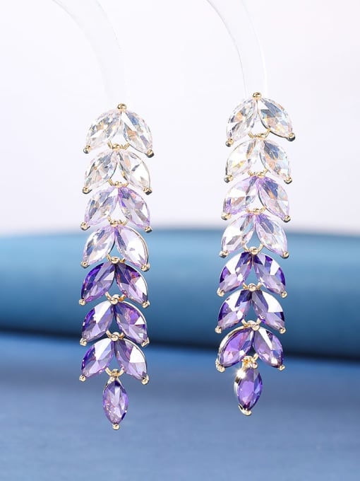 Violet water drop Brass Cubic Zirconia Water Drop Luxury Cluster Earring