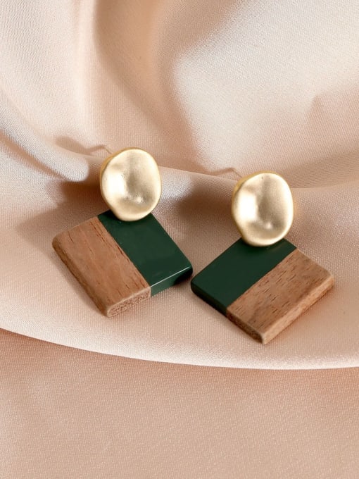 Dumb golden green Brass Wood Geometric Minimalist Earring