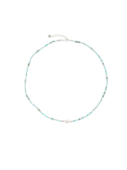 Blue Beaded Style 925 Sterling Silver Natural Stone Geometric Minimalist Beaded Necklace