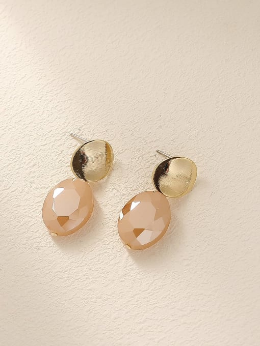 14k Gold+ light pink Brass Glass Stone Geometric Vintage Drop Trend Korean Fashion Earring