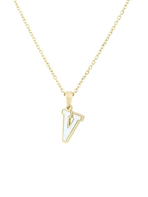 V Steinless steel shell minimalist 26 letter Pendant Necklace