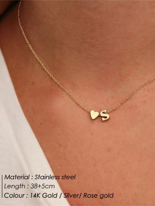 Desoto Stainless steel Letter Minimalist  Heart Pendant Necklace 3