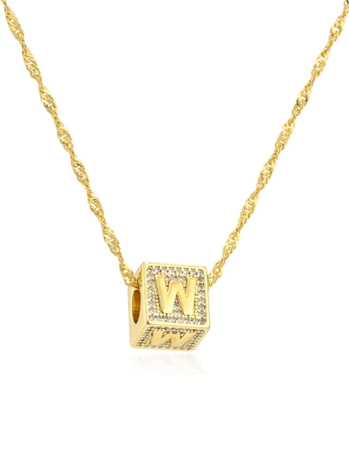 22375 W Brass Cubic Zirconia Square Hip Hop Letter Pendant Necklace