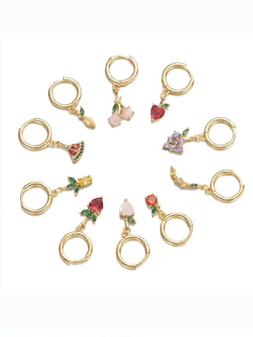 COLSW Brass Cubic Zirconia Multi Color Friut Cute Huggie Earring 0