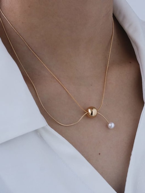 Five Color Brass Round ball long adjustable glass bead Minimalist Lariat Necklace 2