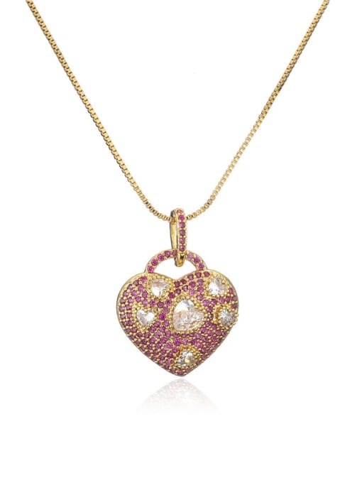 21125 Brass Cubic Zirconia  Vintage Heart Pendant Necklace