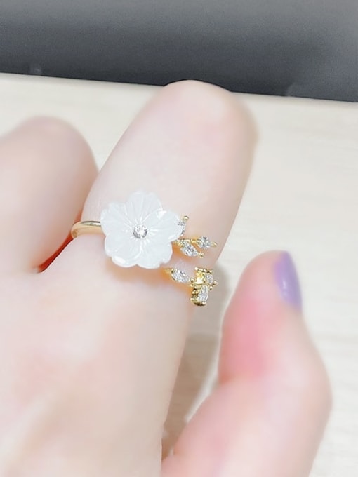 YOUH Brass Cubic Zirconia Flower Dainty Band Ring 1