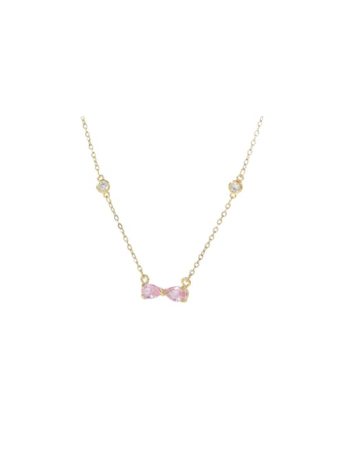 YOUH Brass Cubic Zirconia Pink Bowknot Dainty Necklace 0