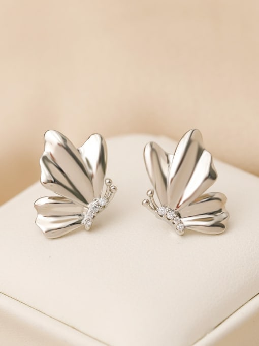 Palladium White K Brass Butterfly Trend Stud Earring