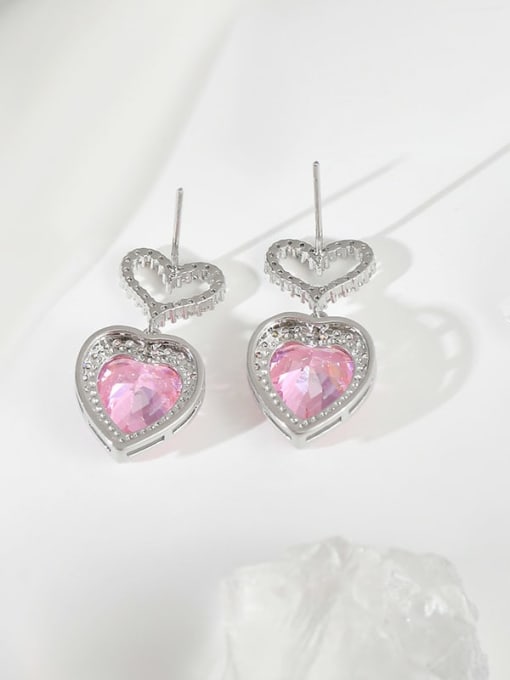 YOUH Brass Cubic Zirconia Pink Heart Cute Stud Earring 1